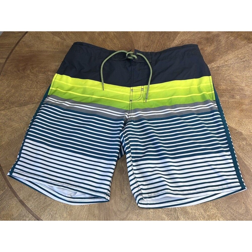 Mens Swim Trunks Size L 36-38 George Board Shorts Striped Quick Dry Lined Beach